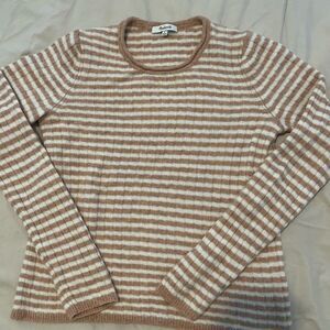 Madewell Tan and White Striped Women's Sweater